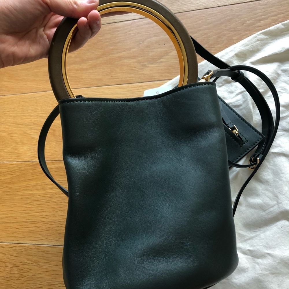 MARNI Mini Pannier Leather Bucket Bag Dark Green